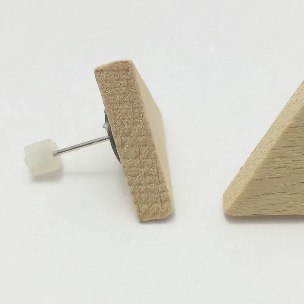 Jewelry earrings stud studs wood wooden triangle triangular minimalist fashion